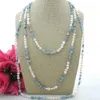 93" natural White Baroque freshwater Pearl Genuine blue stone chips long Necklace Handmade Jewelry Gift