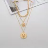 Pendant Necklaces Punk Style Statement Metal Gold Color Chain Multi Layer Lion Pattern Round Coin Necklace For Women Party 2022