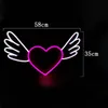 Vit Winged Pink Heart Sign Bar KTV Webbsändning Bakgrund Väggdekoration LED Neon Light 12 V Super ljus