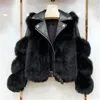 Real Fox Fur Coats med äkta fårskinn Läder Wholkines Natural Fox Fur Jacket Outwear Luxury Women Winter 210927