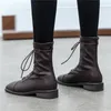 Autumn Ankle Boots Women Zipper Thick Heels Short Lace Up Square Toe Shoes Lady Winter Brown Size 34-39 210517