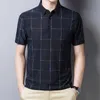 Browon Graphic T-Shirt Männer Sommer Business Kurzärmeliger Casual Lose Plaid Abwärtskragen T-Shirts für 210629