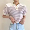 Été rayé tricoté T-shirt hauts femmes à manches courtes col marin décontracté mode t-shirts pull coréen dames T-shirt 210513