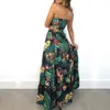 Fanieces Eleganta Kvinnor Sommar Lång Maxi Klänningar Beachwear Två Piece Set Hollow Out Crop Top Kjolar Blomstryck 2 Kassar 210520