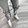Ripped Hole Dżinsy Dla Mężczyzn Hip Hop Cargo Spodnie Trudno-Light Blue Denim Jeans Chudeni Mężczyźni Odzież Pełna Długość Jesień Spodnie 211120