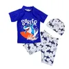 Cartoon Chłopcy Swimsuit 3-sztuk z krótkim rękawem Rash Guard UPF50 + UV Ochronny kostium kąpielowy Dzieci Swimwear z Kapeluszami Swim