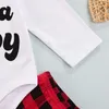 Newborn Baby Boys Christmas Outfits Santa Baby Romper Bodysuit Plaid Pants Trousers Hat 3pcs Clothes Set G1023
