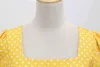 Fashion women dress style retro waist sweet square neck polka dot thin big swing summer plus size clothing for 210520