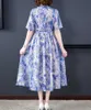 Haut de gamme Mode d'été Femmes V Col à manches courtes Imprimé floral Robes décontractées 210531