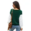 Vintage Striped Patchwork Kobiety T-shirt Sexy V-Neck Wiosna Jesień Harajuku Lady Tees Mujer Camisetas W282 210526