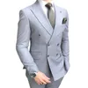 Double Breasted Slim fit Men Suits for Groomsmen 2 piece Wedding Tuxedo with Peaked Lapel Light Gray Custom Male Fashion Clothes X0909