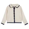 Talvez U Mulheres Único Breasted Button Malha Curto Curto Coração Cardigans Cable Sólido Desligado Collar Beige Navy M0266 210529