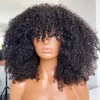 Kort Afro Kinky Curly Wigs med Bangs Brasilianska Full Lace Front Syntetisk peruk 200 Densitet Simulering Mänskligt hår för svarta kvinnor