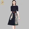 Fashion High Quality Luxury Design Runway Dress Women Vintage Slim Waist Pleated Knit Summer Dresses 210520