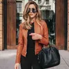 ALUKASA Moda Kobiety PU Skóry Długie Rękawy Płaszcze Lady Casual Fall Winter Zipper Cardigan Streetwear Elegancka kurtka 211029