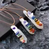 irregular Seven Chakras hexagon prism Pendant Natural Healing raw white Crystal Necklace For women Gift Jewelry