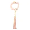 Keychains PU Leather Multicolor Tassel Bracelet Key Chain Spotted Wooden Beaded Bangles For Women Fashion Bohemian Bag Accessories