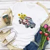 Kadın Grafik ABD Bayrağı Amerikan Vatansever Aşk Çiçek Yaz T-Shirt Tops Lady Bayan Giyim Giyim Tee Kadın T Gömlek X0527