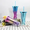 NEW4 Styles Gradient Sequined Water Mug Mermaid Plating Cup Plastic Straw Cups Children Milk Mugs Christmas Gifts RRB12265