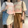 Sommar Alla Match Cartoon Animal Printed Casual Loose Basic Short Sleeve Bomull College Wind Summer Women Top T-shirts 210522
