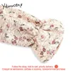 Yitimuceng Stampa Fasciatura Abiti Donna A-Line Bianco Primavera O-Collo Vita alta Manica lunga Abbigliamento moda Office Lady 210601