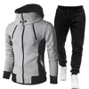 Autumn Winter Tracksuit Men Suits Casual High Callor Hoodie + Pant Sportswear Male Warm Dragkedja Sweatshirts /Jacket Tvåverk Set 220215