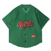 Mäns T-shirt Corduroy Spliced ​​Embroidered Baseball Kortärmad T-shirts V Nacke Oversize Casual Summer Tees