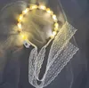 Coloré LED clignotant fête d'anniversaire mariage changement de couleur à trois vitesses fée lueur dentelle perle bandeau cheveux avec coiffure de fée