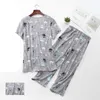 Cartoon pyjama set vrouwelijke sexy korte mouw t-shirt lange broeken mode thuis katoen moeder big size nachtkleding 210830
