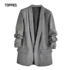 Leisure Blazer Women Loose Suit Jacket Solid Color Plus Size Ladies Pleated Sleeve 210421