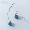 Galaxy Blue Crystal Long Chain Drop Earrings voor Dames Mode Design 925 Sterling Zilver Stijlvolle Sieraden Brincos 210707