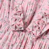 Pink O Neck Puff Short Sleeve Knee Length Cat Print Animal Ruffle Korean Dress Vintage D1830 210514