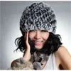 Tricoté véritable naturel REX fourrure de lapin chapeau casquette couvre-chef coiffe femmes plus chaud skullies Entier Gratuit J49