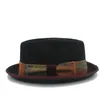 100% Pure Wool Women Pork Pie Fedora Hat Elegant Lady Cashmere Flat Homburg Godfather Top Caps With Fashion Bowknot Stingy Brim Hats