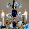 Pendant Lamps Chandeliers With Porcelain Roses Of Brass And Black Marble Frame For Living Room Dinning