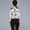 Moda Designer Woman Floral Loose Casual Button Satin Bluzki Dziewczyna Słodki Z Długim Rękawem Dwa Kieszonkowa Koszula Top Kobieta 210416
