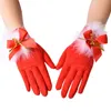 Five Fingers Gloves Red Bow Stretch Milk Silk Driving Full Finger Mittens Cute Feather Bell Christmas Set With Winter Warm Products