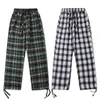 IDEFB Wiosna Casual Spodnie Streetwear Trend Harajuku Styl Elastyczna Talia Plaid Print Spodnie Man Closstring Dolny spodni 210524