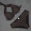 Sexy Two Piece Bikinis Halter Swimwear Women Bikini Push Up Triangle Swimsuit Black Back Tie Closure Summer S~XL 210712