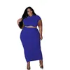 Été Plus La Taille Femmes 2 Deux Pièces Habillé XL- 5XL Mode Loisirs Couleur Unie À Manches Courtes Robe Longue T-shirt Jupe Costume Décontracté 6 Couleurs