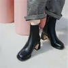 Моразора натуральные кожаные ботинки толстые высокие каблуки квадратные пальцы ноги женские сапоги осень зима сплошные цветные ботильоны черные бежевые 210506