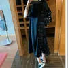 Korean O-Neck Dress Pleated Stitching Ladies Black Robe Femme Plus Size Flora Women Spring Summer Runway 210510