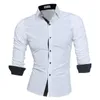 Heren Casual Shirts Effen Kleur Lange Mouwen Business Shirt Mannen Turn Collar Short Slanke Mode Tops