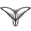 Women's Panties Sexy Erotic Women Lace Butterfly Sequins G-String Briefs Crotchless Female Thong For Sex Transparent Underwear