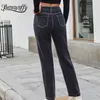 Button Fly Black Straight Jeans Women Autumn winter Pocket Casual Woman Full Length High Waist 210510