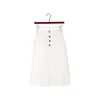 Knee Length Skirt A Line For Women Khaki High Waist Button Female Cotton Vintage Summer s 210428