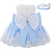 Girl039s robes née à manches longues bébé fille dentelle fête de mariage grand nœud 1er anniversaire princesse baptême Dress9134781