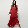 Abiti casual Taglie forti 2022 Estate Autunno Donna Abito a maniche lunghe in lino Ricamo etnico Hippie Boho People Maxi Robe Vestido