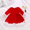 6M-4Y Noël Bébé Fille Robe Noël Rouge Velours Peluche Tutu Robes De Fête Pour Les Filles Année Costumes 210515