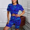 OMSJ Butterfly Printed 2 Piece Set Outfits Short Sleeve Round Collar T-shirt And Shorts Casual Fashion Lady Suits S-XXL 210517